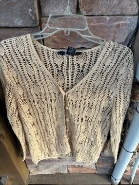 Rafaella Cream Open-Knit Button Cardigan